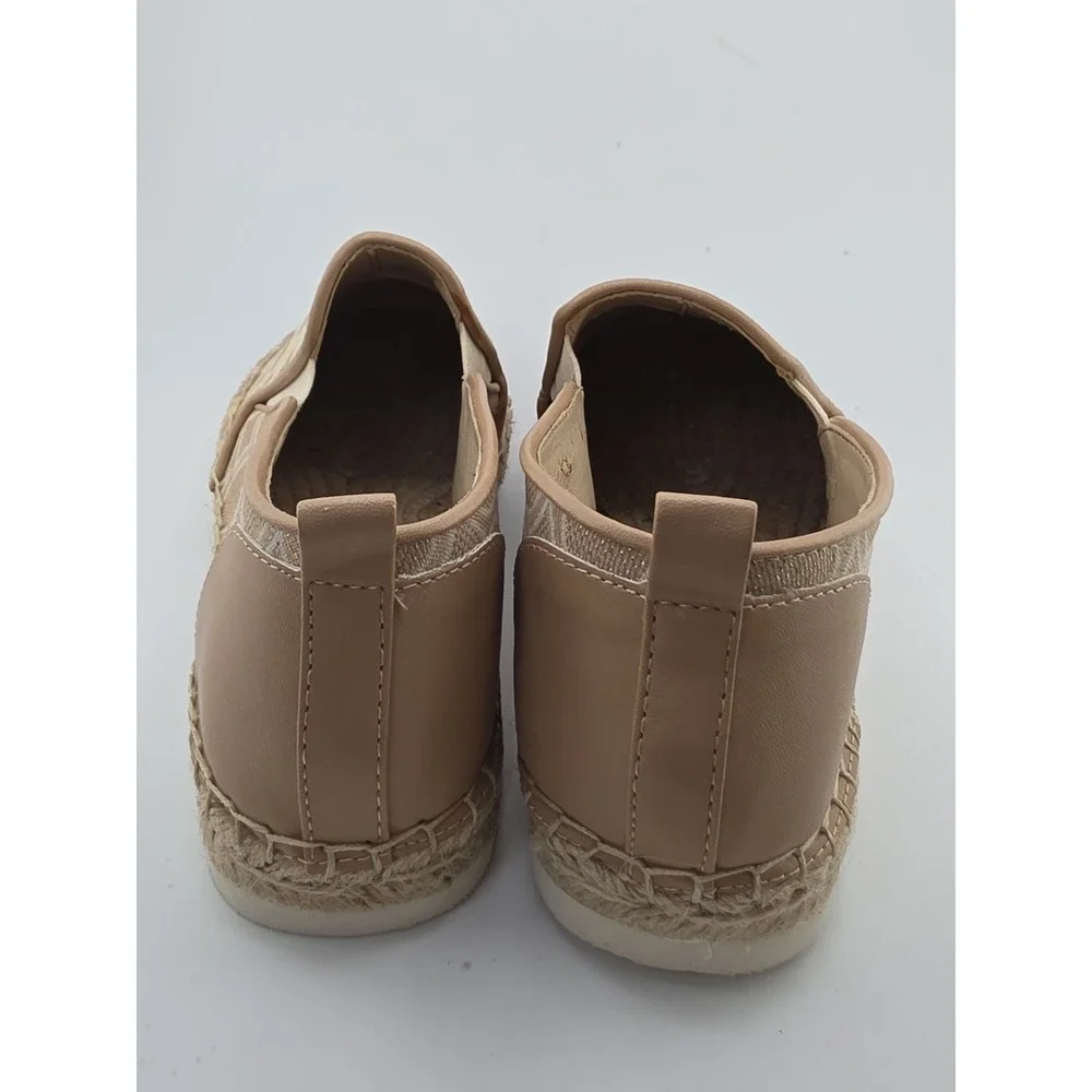 Nine West Womens Espadrille Slip On Flats Beige Gold Logo Print Size 9